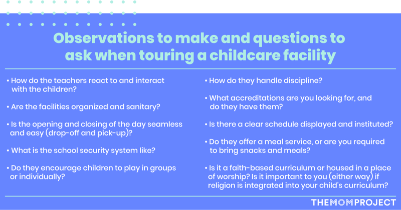 Observations to make and questions to ask when touring a childcare facility