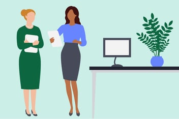 illustration of a woman looking over a paper for another woman
