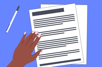 woman's hand on a resume