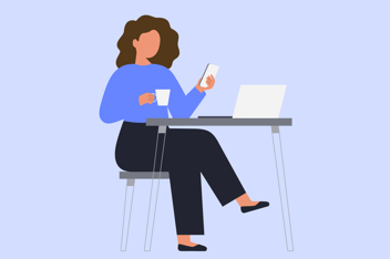 mom working on a mobile device 