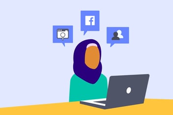 illustration of woman looking at a computer