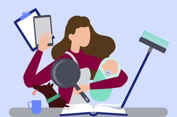 illustration of a woman juggling work and home tasks