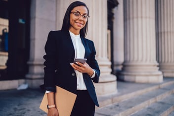 Female lawyer outside office building 