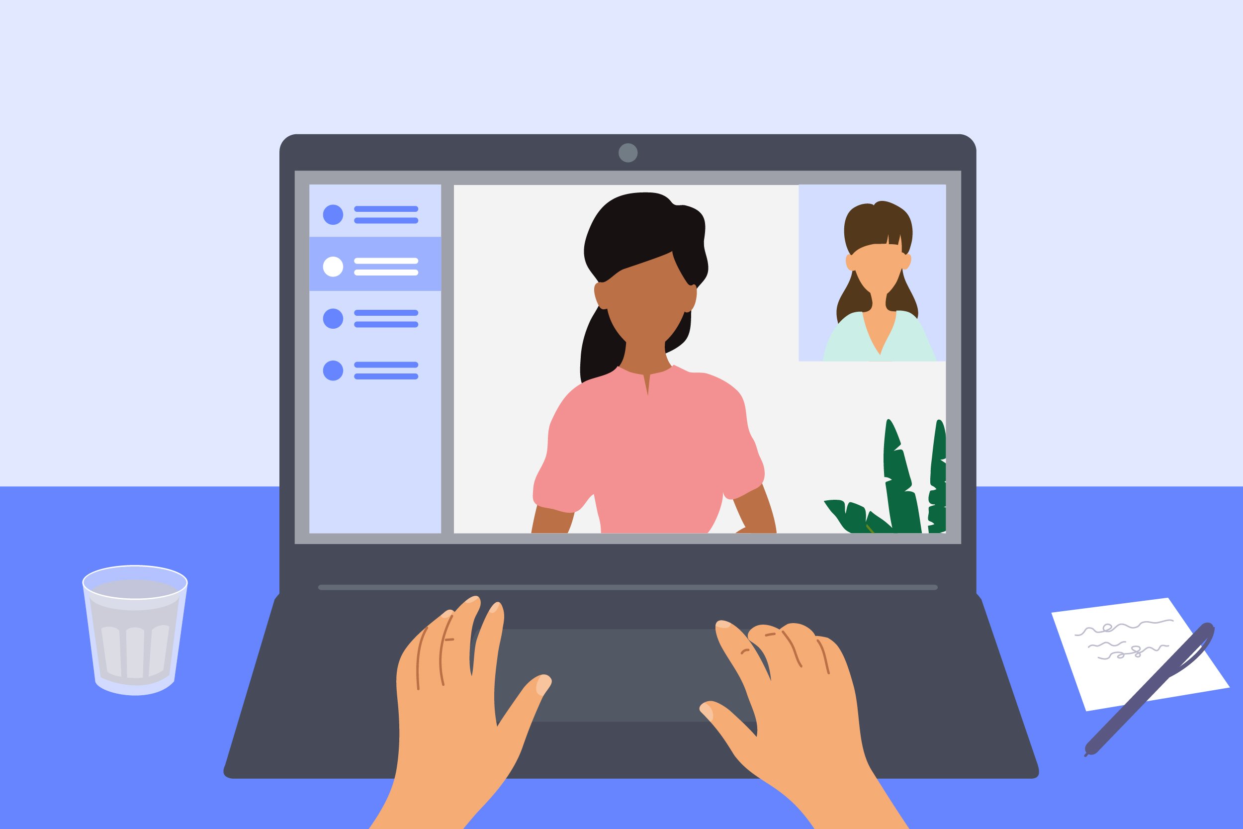 illustration of a woman in a virtual interview